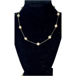 Elegant VTG Sterling Silver Faux Pearl Station Necklace 16”- Classic Minimalist